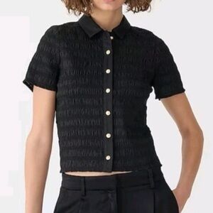 J.Crew Smocked button-up shirt in cotton-blend voile black preppy work sz M